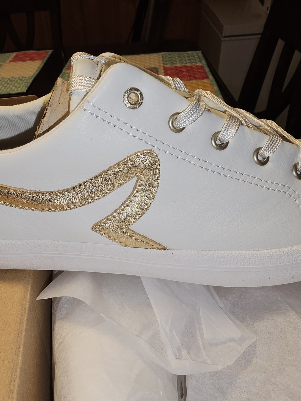 Sperry White Leather Sneakers with Gold Accent